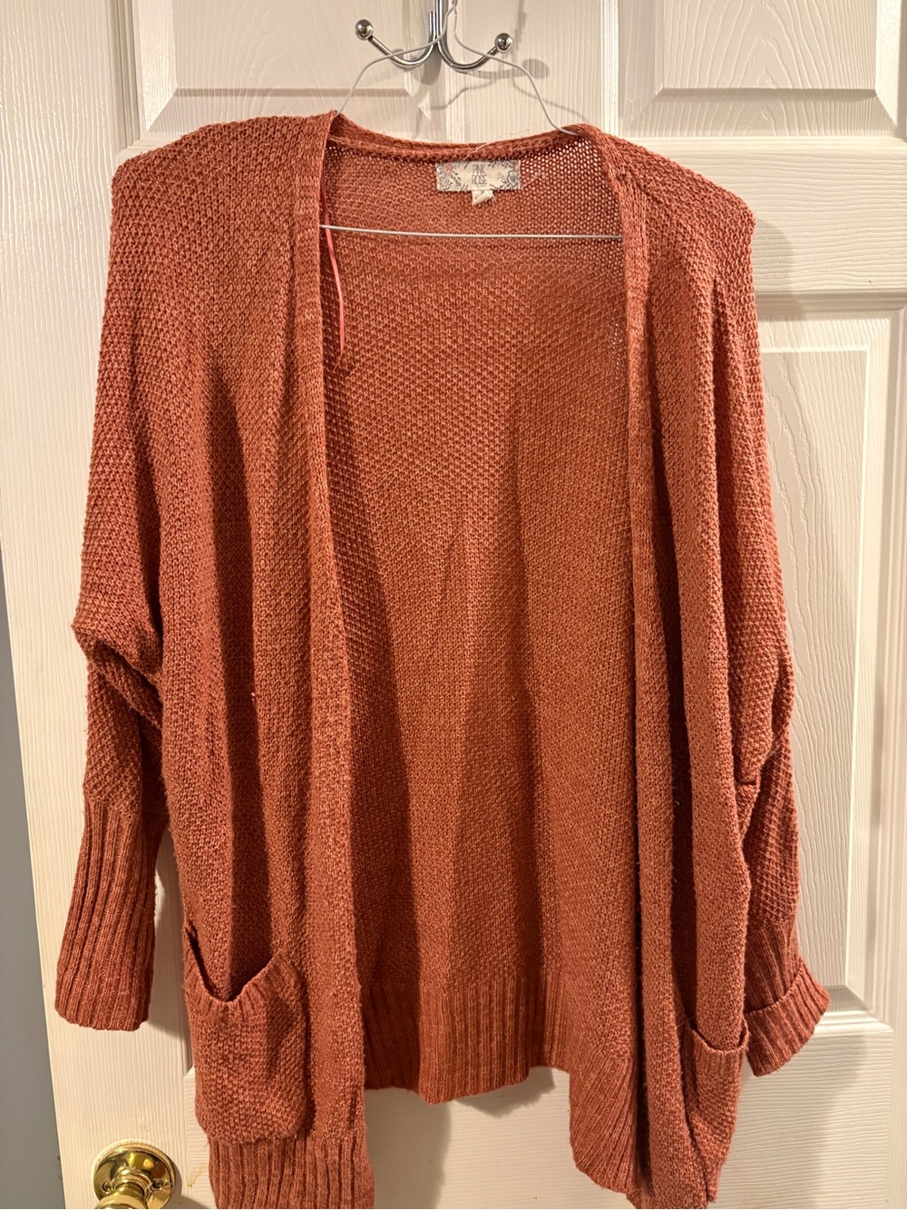 Pink Rose Open-Front Cardigan Sweater - Rust